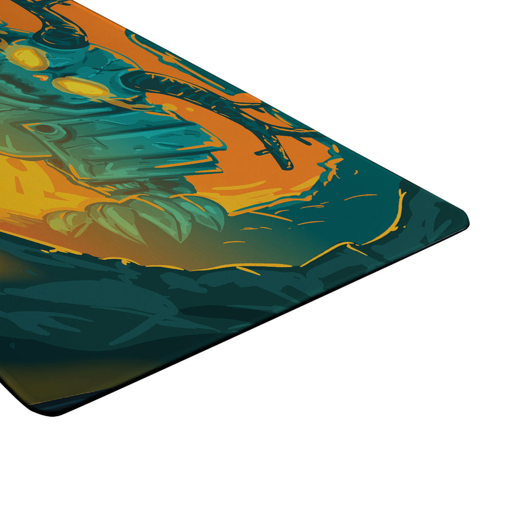 Battle by Deodude — close-up deskmat design and edge